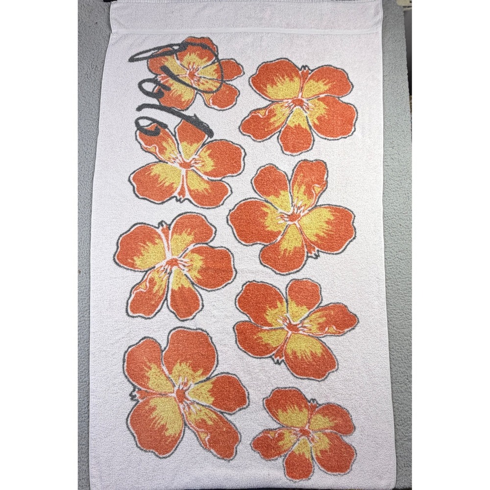 Ralph Lauren Home Hibiscus Floral Beach Towel Orange White Cotton Polo 66" x 35"